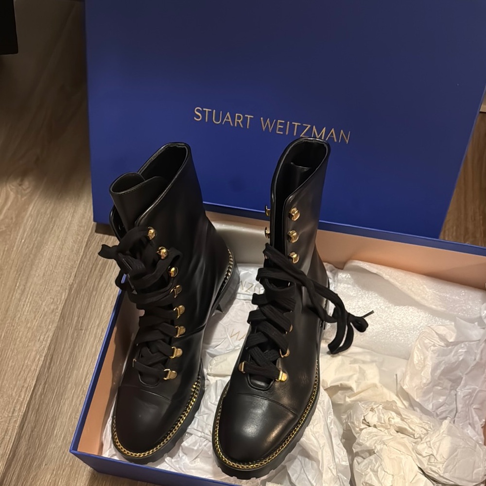 Stuart Weitzman Black Leather Combat Boots